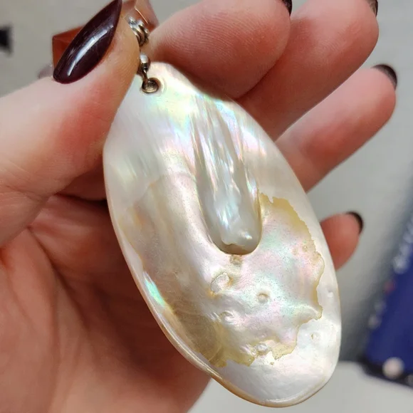 Vintage Sterling Silver Carnelian Mother Of Pearl Floral Pendant Necklace 18" - Picture 7 of 15